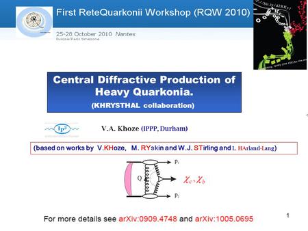 1 1  V.A. Khoze ( IPPP, Durham ) (based on works by V.KHoze, M. RYskin and W.J. STirling and L. HArland-Lang ) Central Diffractive Production of Heavy.