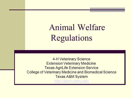 Animal Welfare Regulations 4-H Veterinary Science Extension Veterinary Medicine Texas AgriLife Extension Service College of Veterinary Medicine and Biomedical.