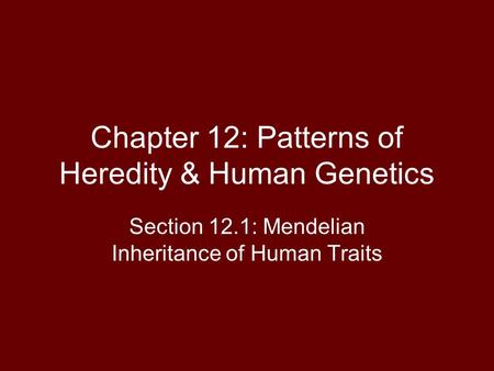 Chapter 12: Patterns of Heredity & Human Genetics