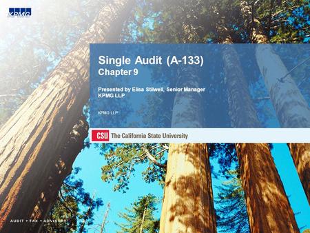 Single Audit (A-133) Chapter 9 Presented by Elisa Stilwell, Senior Manager KPMG LLP KPMG LLP.