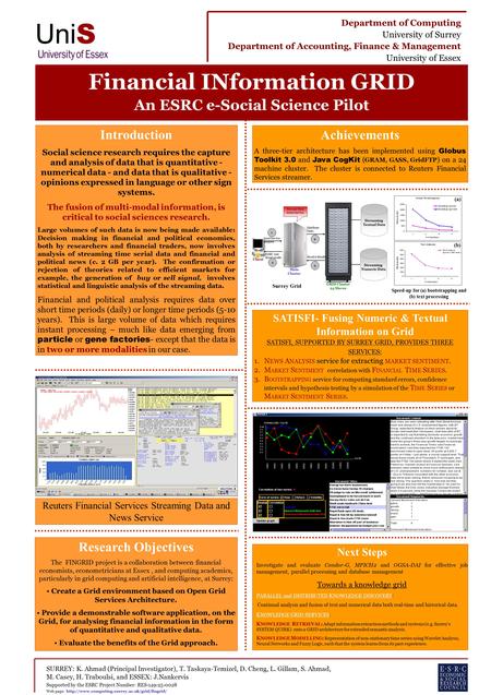 Department of Computing University of Surrey Department of Accounting, Finance & Management University of Essex SURREY: K. Ahmad (Principal Investigator),