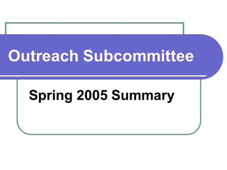 Outreach Subcommittee Spring 2005 Summary. Environmental Leadership Awards 2004-2005 Environmental Leadership Award Winners: UNDERGRADUATEGRADUATE Meghan.