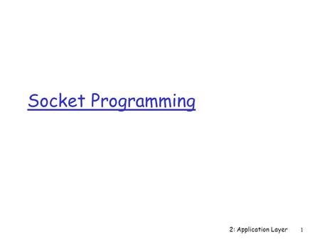 2: Application Layer1 Socket Programming. 2: Application Layer2 Socket-programming using TCP Socket: a door between application process and end- end-transport.