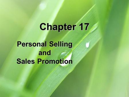 Personal Selling and Sales Promotion