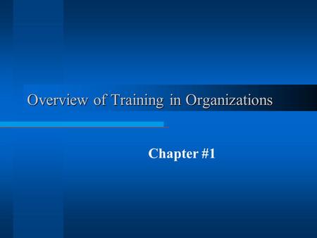 Overview of Training in Organizations