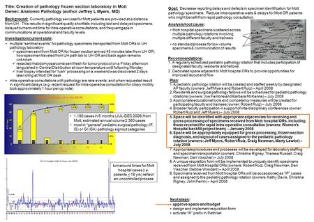 Turnaround times for Mott hospital cases (i.e. patients < 18 yrs) reflect an uncontrolled process Title: Creation of pathology frozen section laboratory.