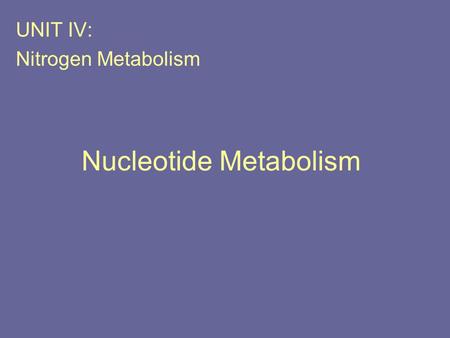 Nucleotide Metabolism