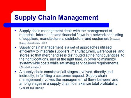 Supply Chain Management