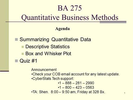 BA 275 Quantitative Business Methods