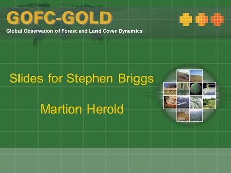 Global Observation of Forest and Land Cover Dynamics Slides for Stephen Briggs Martion Herold.