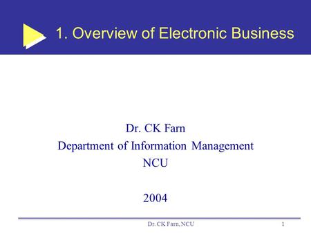 Dr. CK Farn, NCU1 1. Overview of Electronic Business Dr. CK Farn Department of Information Management NCU 2004.