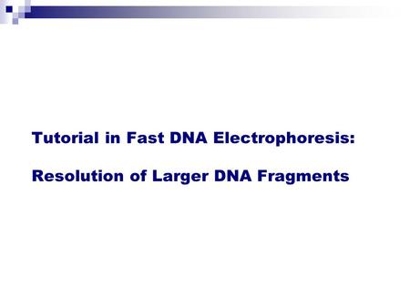 Tutorial in Fast DNA Electrophoresis: Resolution of Larger DNA Fragments.