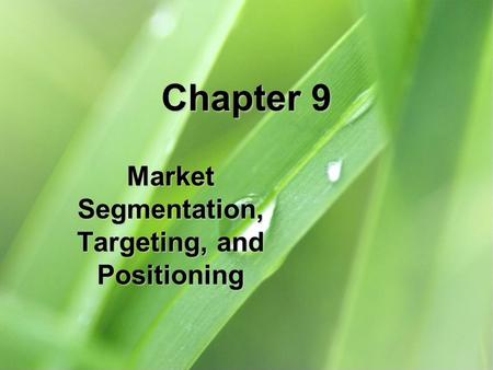 Market Segmentation, Targeting, and Positioning