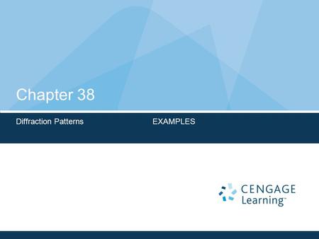 Chapter 38 Diffraction Patterns EXAMPLES. Chapter 38: Diffraction Patterns and Polarization: Examples.