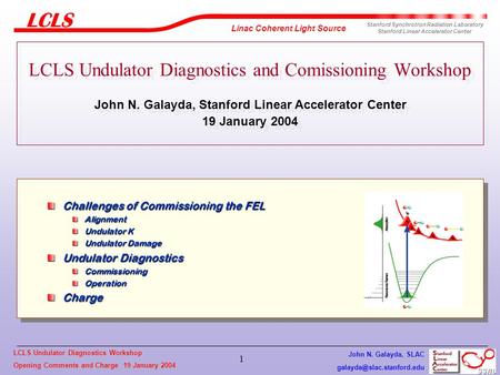 Opening Comments and Charge 19 January 2004 Linac Coherent Light Source Stanford Synchrotron Radiation Laboratory Stanford Linear.