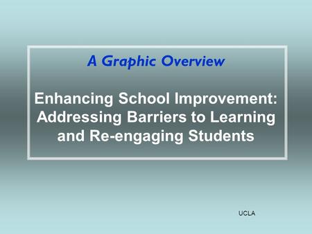 UCLA A Graphic Overview Enhancing School Improvement: Addressing Barriers to Learning and Re-engaging Students.