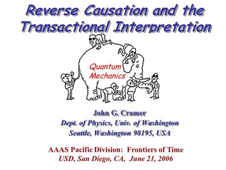 Reverse Causation and the Transactional Interpretation John G. Cramer Dept. of Physics, Univ. of Washington Seattle, Washington 98195, USA John G. Cramer.