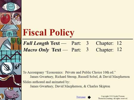 To Accompany “Economics: Private and Public Choice 10th ed.” James Gwartney, Richard Stroup, Russell Sobel, & David Macpherson Slides authored and animated.