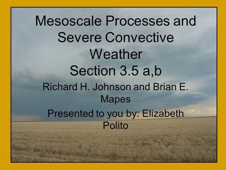 Mesoscale Processes and Severe Convective Weather Section 3.5 a,b Richard H. Johnson and Brian E. Mapes Presented to you by: Elizabeth Polito.