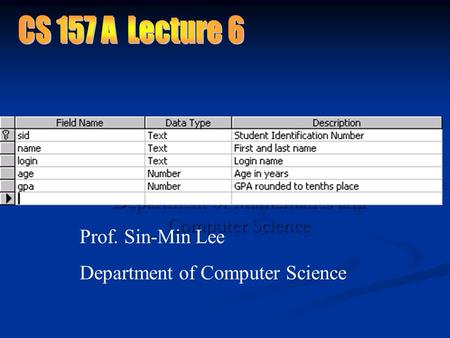 The Relational Model 1 Prof. Sin-Min Lee Department of Mathematics and Computer Science Prof. Sin-Min Lee Department of Computer Science.