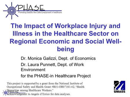 This project is supported by a grant from the National Institute of Occupational Safety and Health Grant #R01-OH07381-02, “Health Disparities among Healthcare.