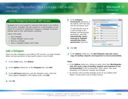 1 of 2 This document is for informational purposes only. MICROSOFT MAKES NO WARRANTIES, EXPRESS OR IMPLIED, IN THIS DOCUMENT. © 2007 Microsoft Corporation.