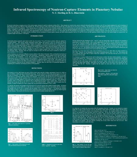 Infrared Spectroscopy of Neutron-Capture Elements in Planetary Nebulae N. C. Sterling & H. L. Dinerstein ABSTRACT We present results from an ongoing survey.