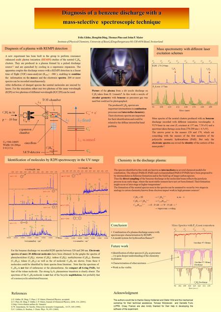 Diagnosis of a benzene discharge with a mass-selective spectroscopic technique Felix Güthe, Hongbin Ding, Thomas Pino and John P. Maier Institute of Physical.