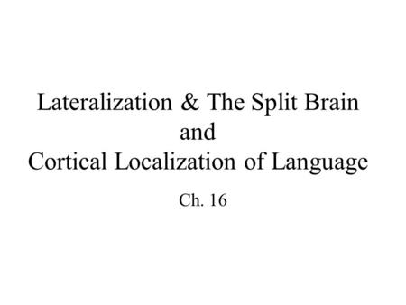 Lateralization & The Split Brain and Cortical Localization of Language