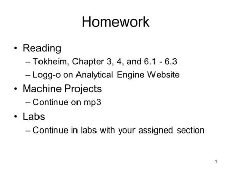 Homework Reading Machine Projects Labs