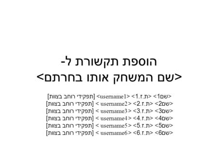 הוספת תקשורת ל - [ תפקידי רוחב בצוות ]. ארכיטקטורת תקשורת מה מבנה האפליקציה ? באילו טכנולוגיות \ ספריות השתמשתם ? מדוע ?