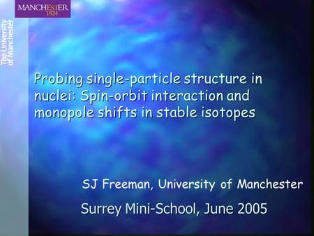 Probing single-particle structure in nuclei: Spin-orbit interaction and monopole shifts in stable isotopes Surrey Mini-School, June 2005 SJ Freeman, University.