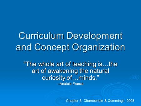 Curriculum Development and Concept Organization