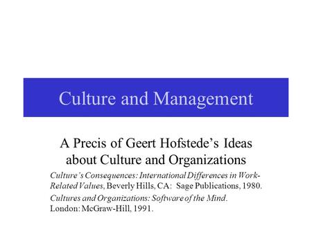 Culture and Management