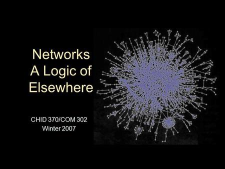 Networks A Logic of Elsewhere CHID 370/COM 302 Winter 2007.