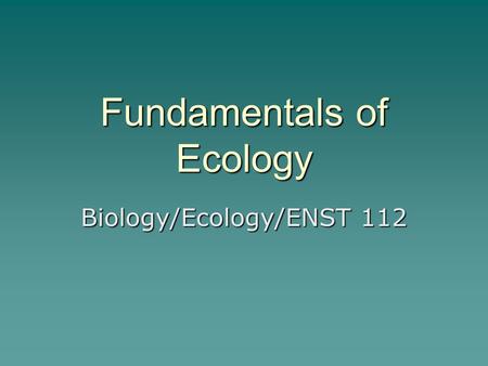 Fundamentals of Ecology