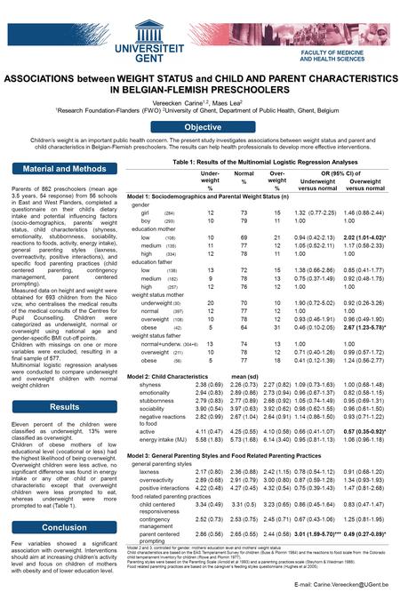 Vereecken Carine 1,2, Maes Lea 2 1 Research Foundation-Flanders (FWO) 2 University of Ghent, Department of Public Health, Ghent, Belgium Objective Results.