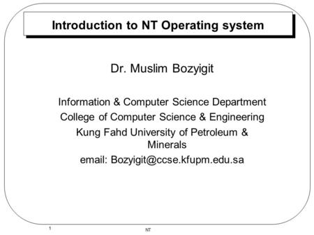 Introduction to NT Operating system