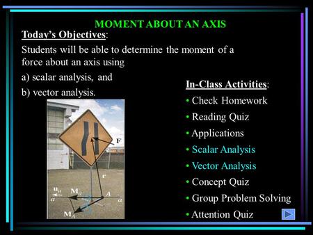 MOMENT ABOUT AN AXIS Today’s Objectives: