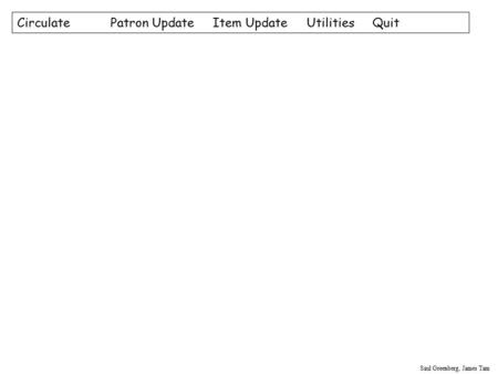 Saul Greenberg, James Tam Circulate Patron Update Item Update Utilities Quit.