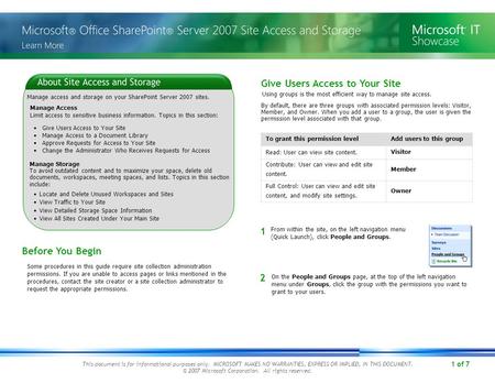 1 of 7 This document is for informational purposes only. MICROSOFT MAKES NO WARRANTIES, EXPRESS OR IMPLIED, IN THIS DOCUMENT. © 2007 Microsoft Corporation.