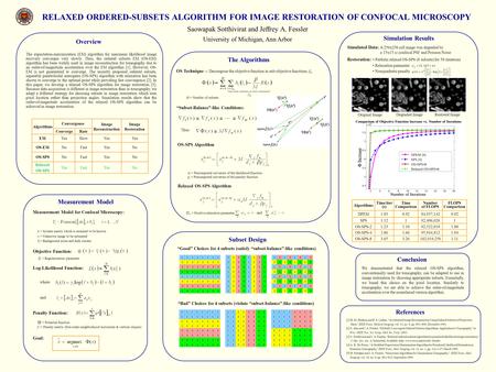 RELAXED ORDERED-SUBSETS ALGORITHM FOR IMAGE RESTORATION OF CONFOCAL MICROSCOPY Saowapak Sotthivirat and Jeffrey A. Fessler University of Michigan, Ann.