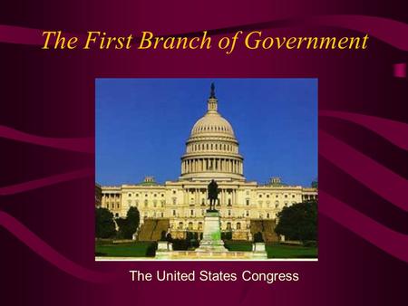 The First Branch of Government The United States Congress.