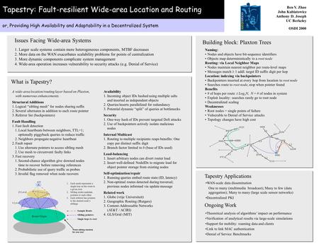 Or, Providing High Availability and Adaptability in a Decentralized System Tapestry: Fault-resilient Wide-area Location and Routing Issues Facing Wide-area.