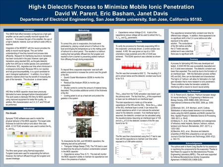 TEMPLATE DESIGN © 2008 www.PosterPresentations.com High-k Dielectric Process to Minimize Mobile Ionic Penetration David W. Parent, Eric Basham, Janet Davis.