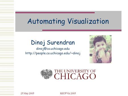 25 May 2005KICP Viz 2005 Automating Visualization Dinoj Surendran