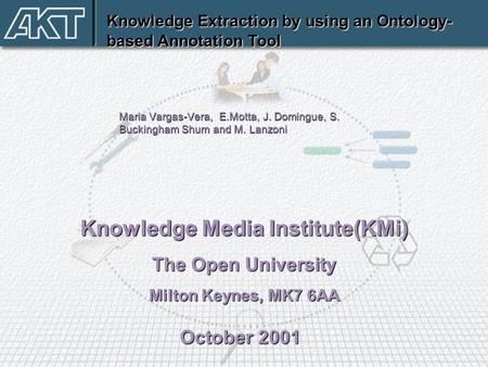 Knowledge Extraction by using an Ontology- based Annotation Tool Knowledge Media Institute(KMi) The Open University Milton Keynes, MK7 6AA October 2001.