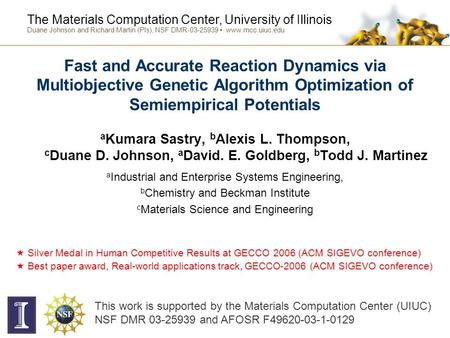 The Materials Computation Center, University of Illinois Duane Johnson and Richard Martin (PIs), NSF DMR-03-25939 www.mcc.uiuc.edu This work is supported.