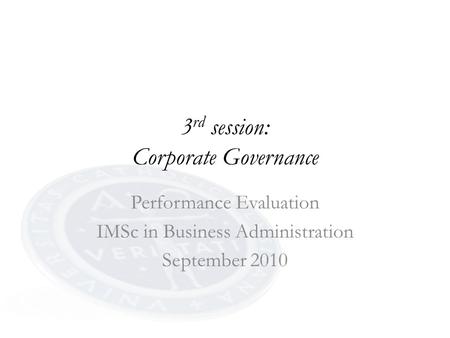 3rd session: Corporate Governance