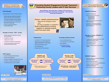 Faculty Testimonial George Watson, Associate Dean, College of Arts & Sciences Janet de Vry, Manager, Information Technology – User Services University.